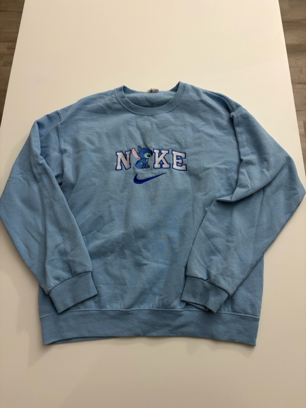 Unisex Jerzees Light Blue Crewneck Sweatshirt with Embroidered Stitch Size M
